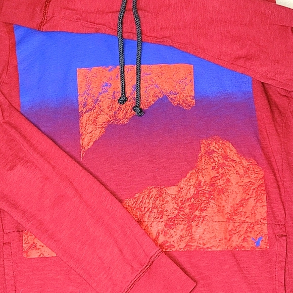 American Eagle Men's Extra Small Pullover Graphic Hoodie, Lightweight, Red Blue - Picture 4 of 4